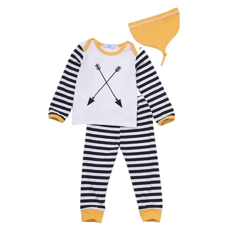 

Newborn Kids Infantil Baby Girl Baby Boy Striped Tops T-shirt+Pants Hat 3PC Pajamas Set Outfits Clothing