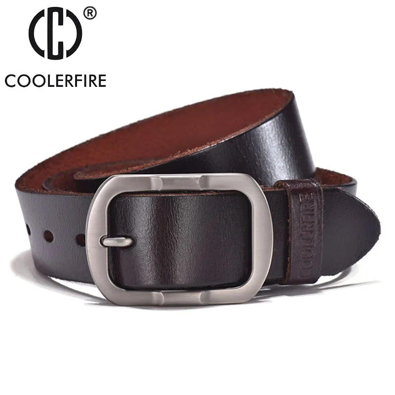 

COOLERFIRE Top cow genuine leather men belts newest arrival black and brown hot design jeans belt for male original brand JTC007
