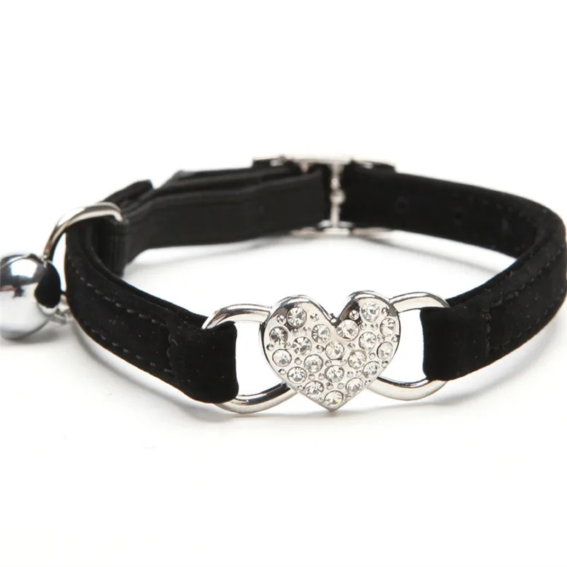 Cat collar with bell Crystal Elastic Dog Collar Velvet Bell Heart Shape Accessories pet Product Leash and Harnesses A15 (4)