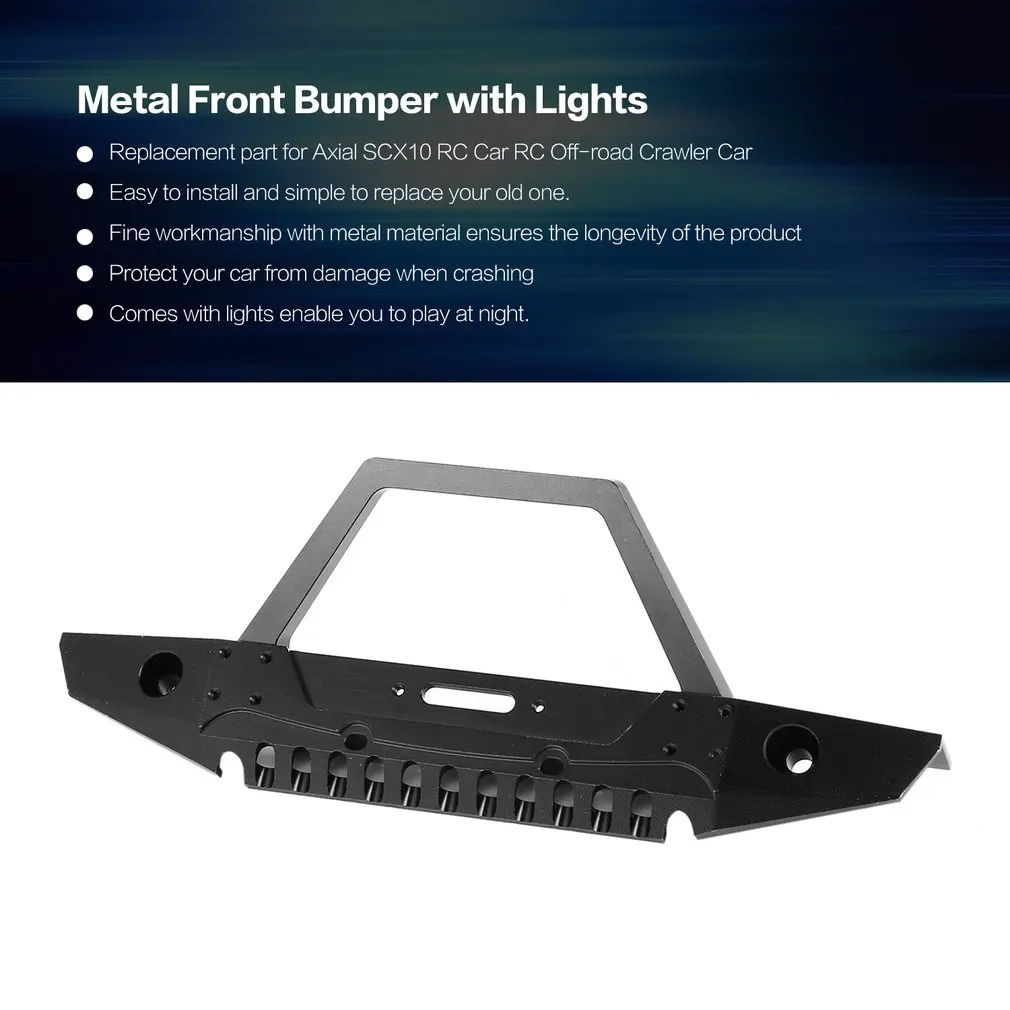

AUSTAR Metal Steel Front Bumper with Lights for 1/10 Axial SCX10 RC Off-road Crawler Car Spare Parts Accessories Component