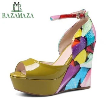 

ZALAVOR Genuine Leather Women Sandals High Heels Summer Shoes Women Platform Wedges Party Wedding Footwear Size 34-40
