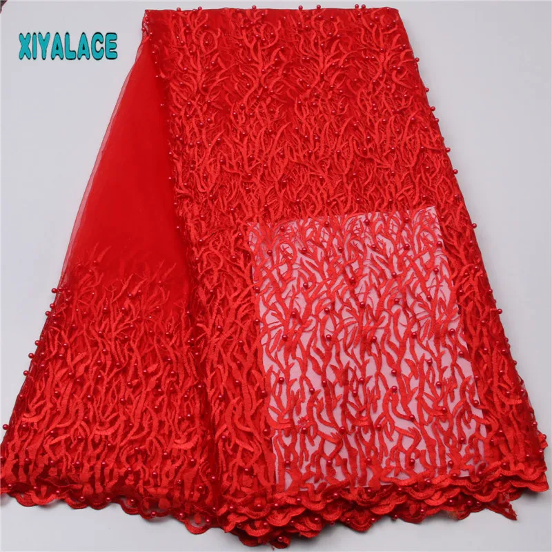

African Beaded Lace Fabric Embroidered Nigerian Laces Fabric High Quality Gold French Tulle Lace Fabric For Women YA538B-1