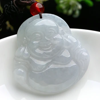 

Authentic Burma emeralds Laughing Buddha Pendant carved jade jade Buddha jade pendant female peace with certificate