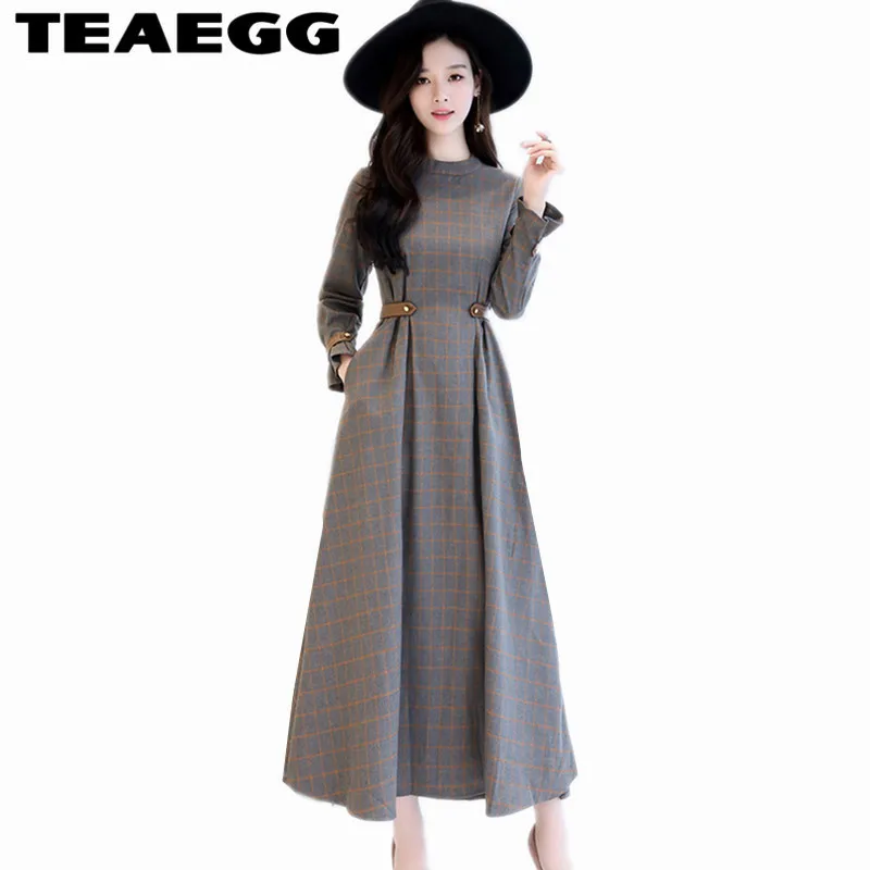TEAEGG Тонкий Высокое качество Vestido Festa серые осенние платья для женщин 2020 Платье