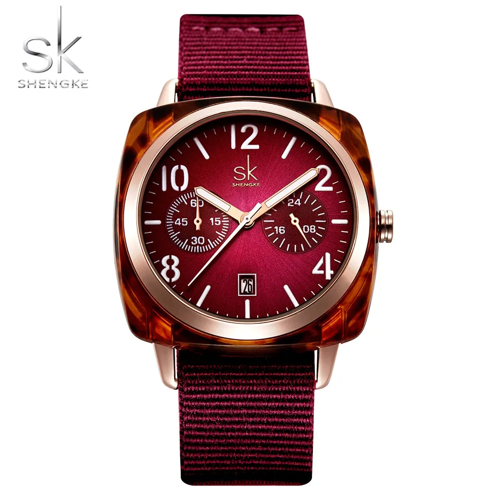 

Shengke Red Women Watch Nylon Belt Ladies Watch SK Wristwatch For Women Sport Clock Zegarek Damski Relogio Feminino Montre femme