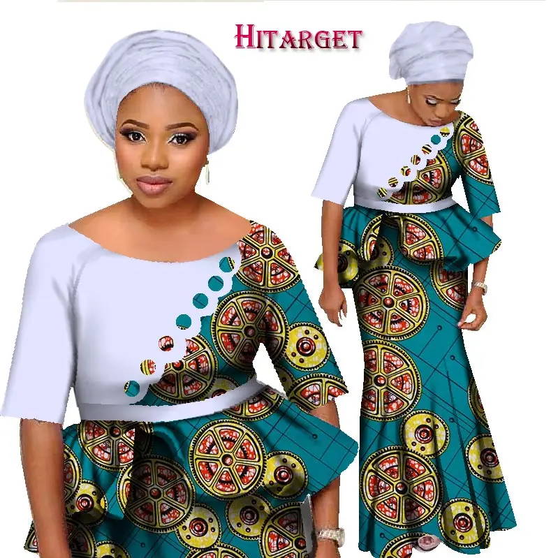 Набор из двух предметов в африканском стиле, женский короткий рукав, топ и длинная юбка, набор, африканская Русалка, макси Одежда 6XL, WY1252 - Цвет: 18