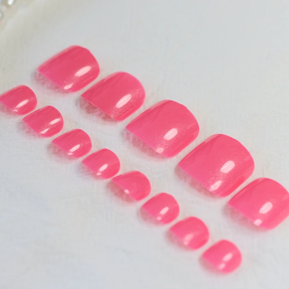 

Fashion Toenails Shimmer Watermelon Red False Toe Nails Acrylic French Short Full Fake Nails for Toes 24pcs