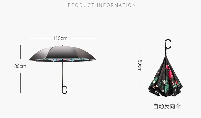 Складные зонты с изображением фламинго, складные двухслойные перевернутые зонты с держателем для рук, ветронепроницаемые зонты для дождя