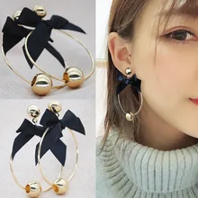 Модные украшения черный лук круглые серьги для Для женщин Геометрия Круг Серьги букле D'oreille Brincos