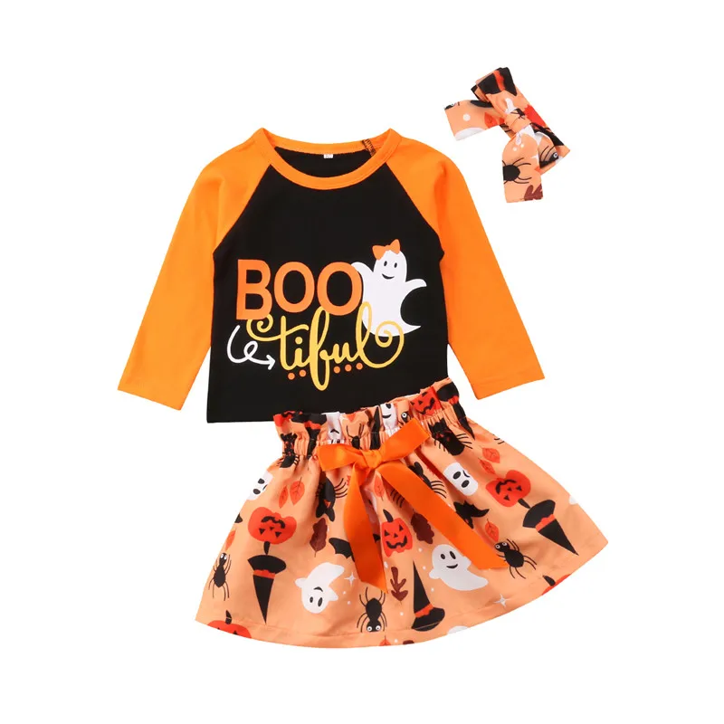 3pcs/set Cute Ghost Pumpkin Halloween Baby Girls Clothes Newborn Baby
