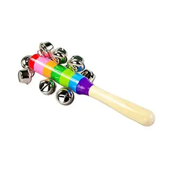 

Kids Colorful Rattle Jingle Handbell Bell wooden bell Orff instruments Baby Rattles 10 percussion string of bells For Kids Gift