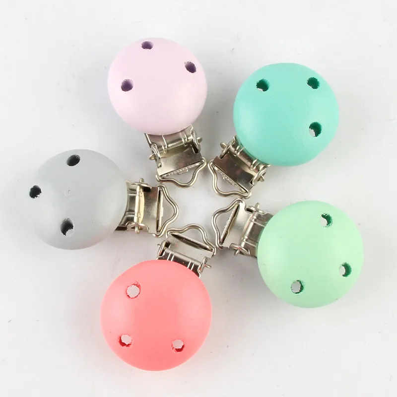 

5Pcs Candy Color Pacifier Clip Wood Baby For Holders Infant Soother Clip Metal Wood Craft