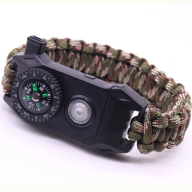 

Outdoor Survival Bracelet SOS LED Light Night supervivencia Braided Paracord Camping Multifunctional Tool Compass Whistle Knife