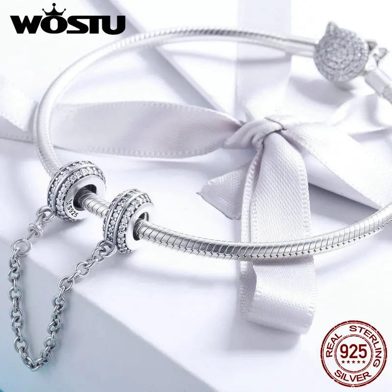 Billig WOSTU Mode Echt 925 Sterling Silber Dazzling Runde Stein Charms fit Armband Halskette Original Bead Schmuck Machen CQC812