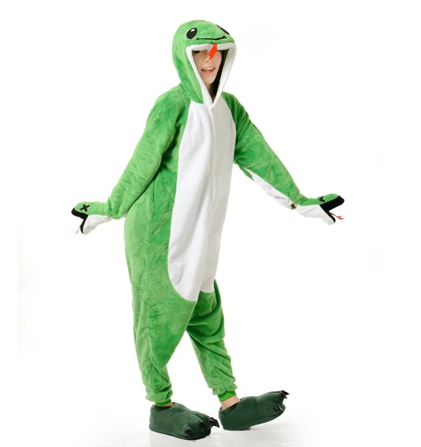 Adult Onesie Green snake Pajamas Pyjamas Jumpsuit Cosplay Costume Cartoon Animal Sleepwears Design For Toilet | Тематическая одежда