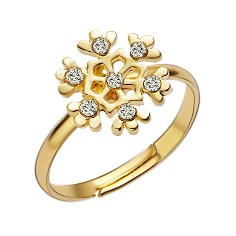 8Seasons Fashion Christmas Rings Open Gold Color Circles Snowflake