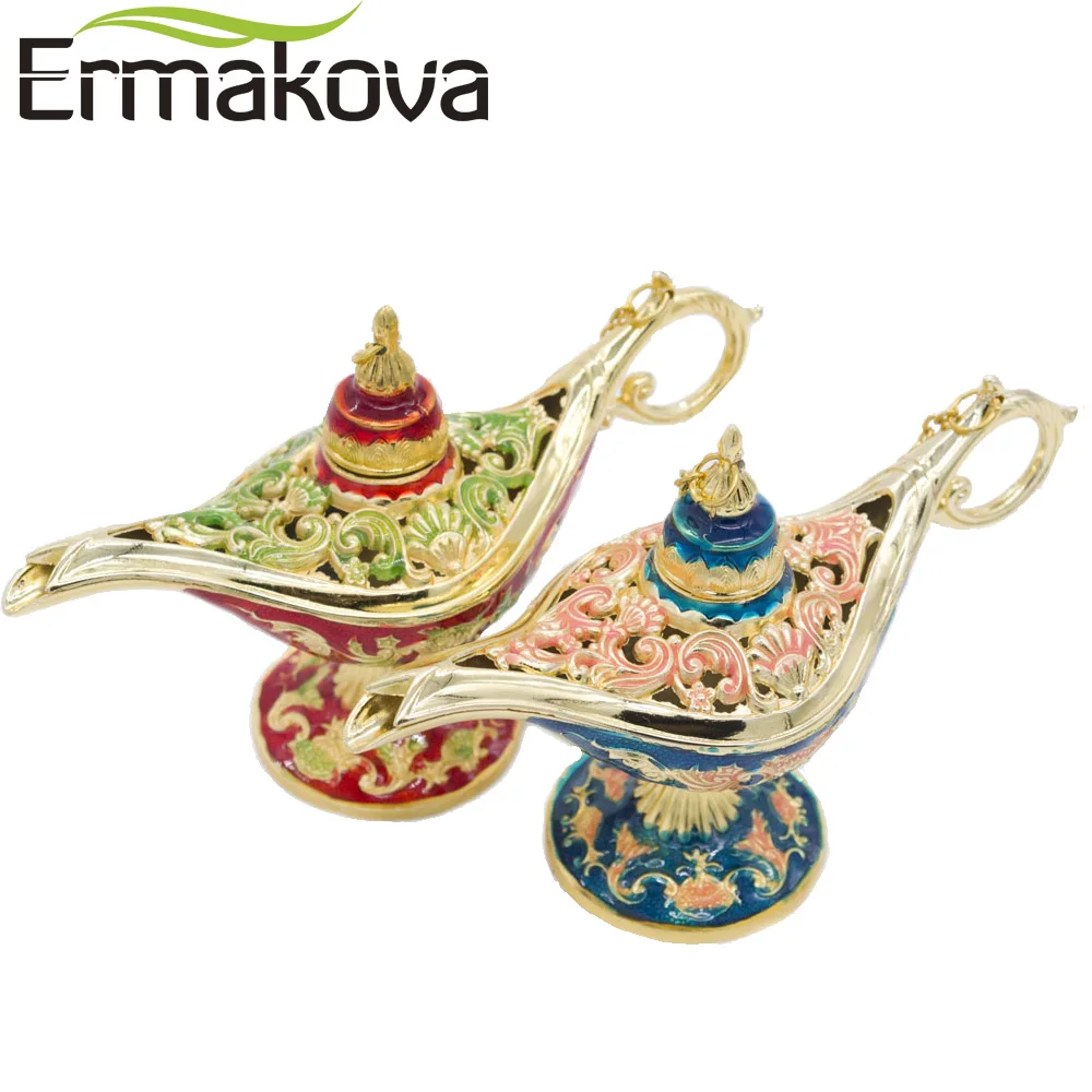 

ERMAKOVA Colorful Metal Magic Lamp Retro Wishing Oil Genie Lamp Incense Burner Home Decor Gift Child Toy