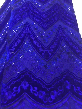 

Blue Nigerian Lace Fabric Wedding 5yards African Velvet Lace Fabric High Quality Sequins Tulle Lace Fabric For Embroidery Flower