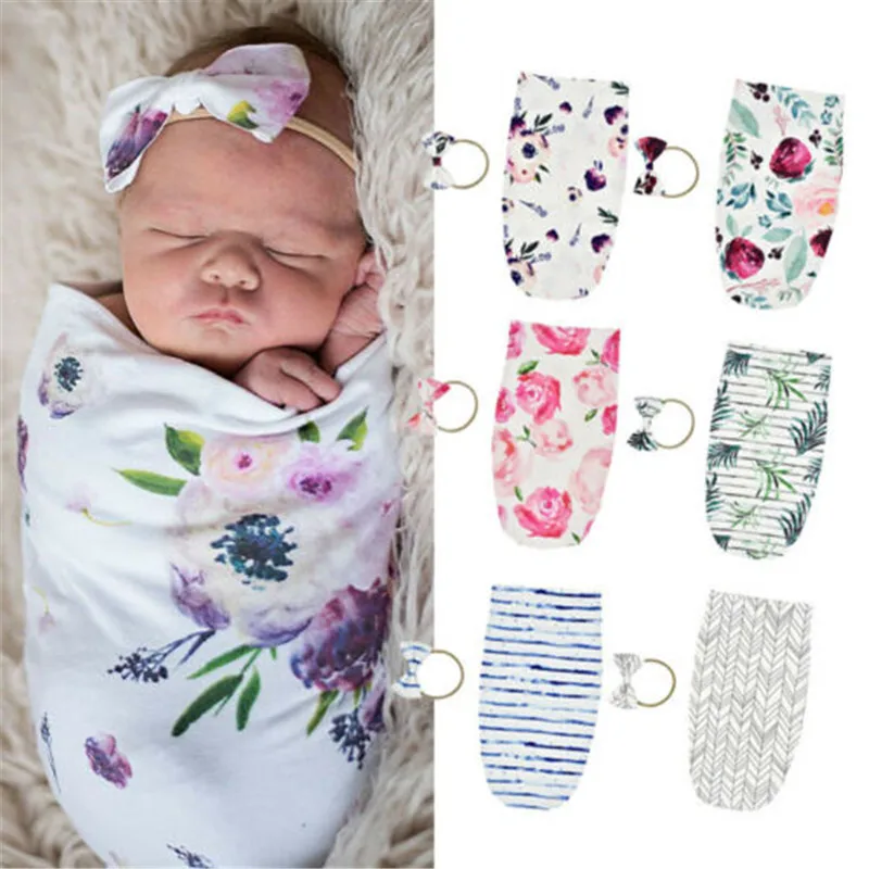 

Baby Boy Girl Sleeping Bags+Headband 2Pcs Toddler Baby Flower Swaddle Warp Blanket Floral Printed Spring Sleeping Bag Swaddling