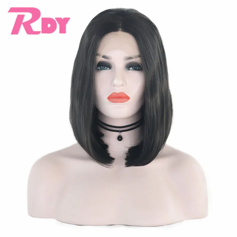 

RONGDUOYI Heat Resistant Fiber Synthetic Lace Front Wigs for Women Purple Black Pink Blue Color Straight Short Bob Wig 12Inch
