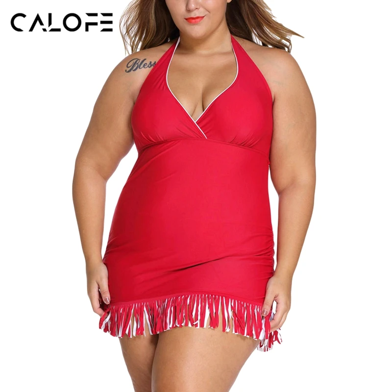 

CALOFE 2018 One Piece Swimsuit Women Plus Size Swimwear Fat Lady Bathing Suits Beachwear Print Swim Wear Monokini Backless 5XL