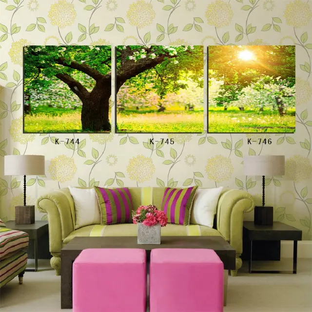 WALL PAINTING for living room decoration 3 panel life trees scenery oil