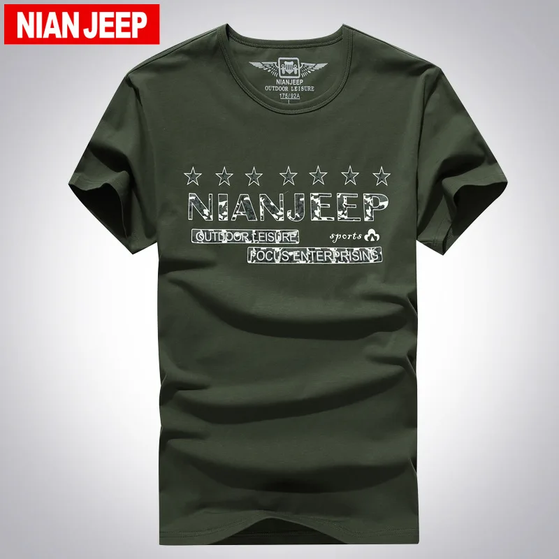 NIAN JEEP Brand clothing Men Summer Dress Short Sleeve Casual Cotton Tops Letter Print T shirts