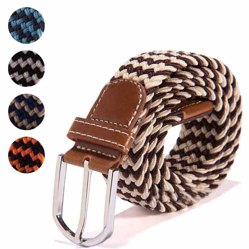 Fashion Men Elastic Stretch Waist Belt Braided Woven PU Leather Belt New KNG88