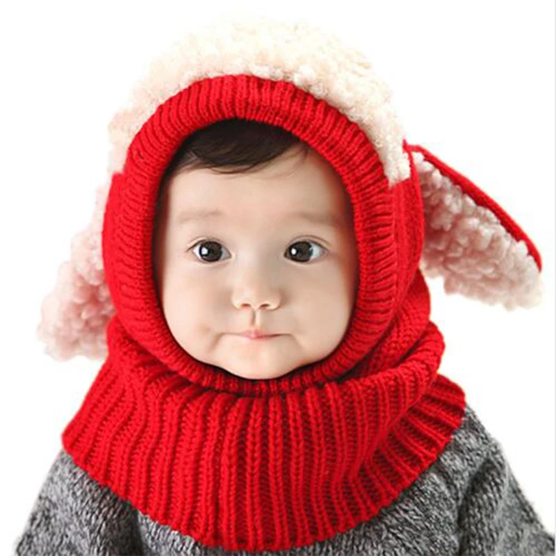 

DreamShining Christmas Baby Hats With Ears Newborn Beanie Knitted Caps Hooded Scarf Earflap Cap Warm Shawl Girls Boys Hat Scarf