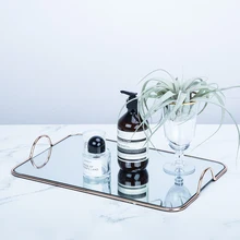 Поднос с зеркальной ручкой с золотым краем для кекса, послеобеденного чая, для макияжа, приемный поднос 35 см/25 см, украшение для дома, украшение стола для торта