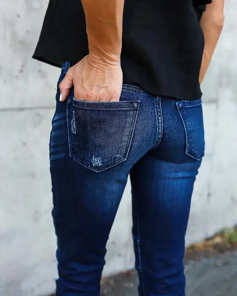 KL926 Лидер продаж женские джинсовые джинсы Рваные эластичные рваные джинсы со средней Талией Модные плиссированные узкие брюки-карандаш