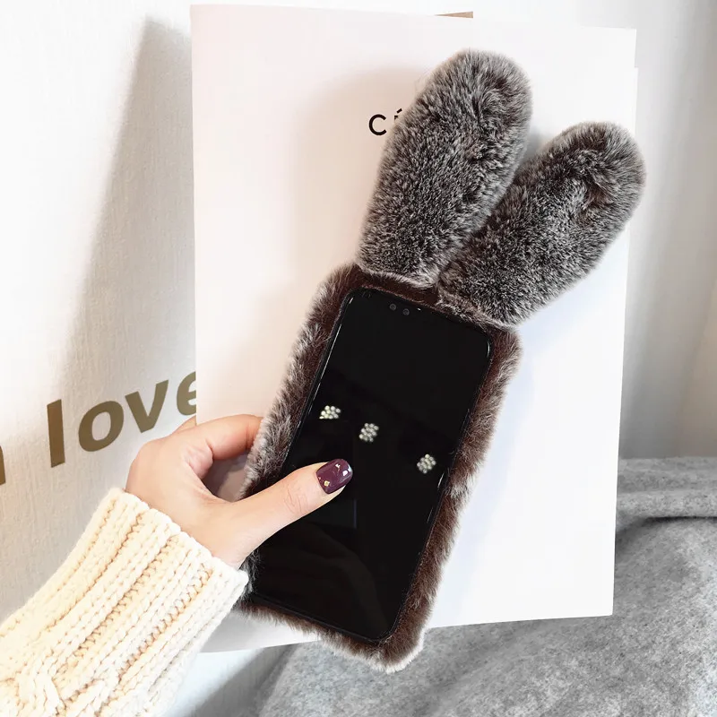 for Samsung galaxy A7 2018 A750 A3 A5 A7 2017 2016 A6 A8 A9 2018 S8 S9 Plus Note 9 8 S7 S6 edge Rabbit Fur Case Plush Bunny
