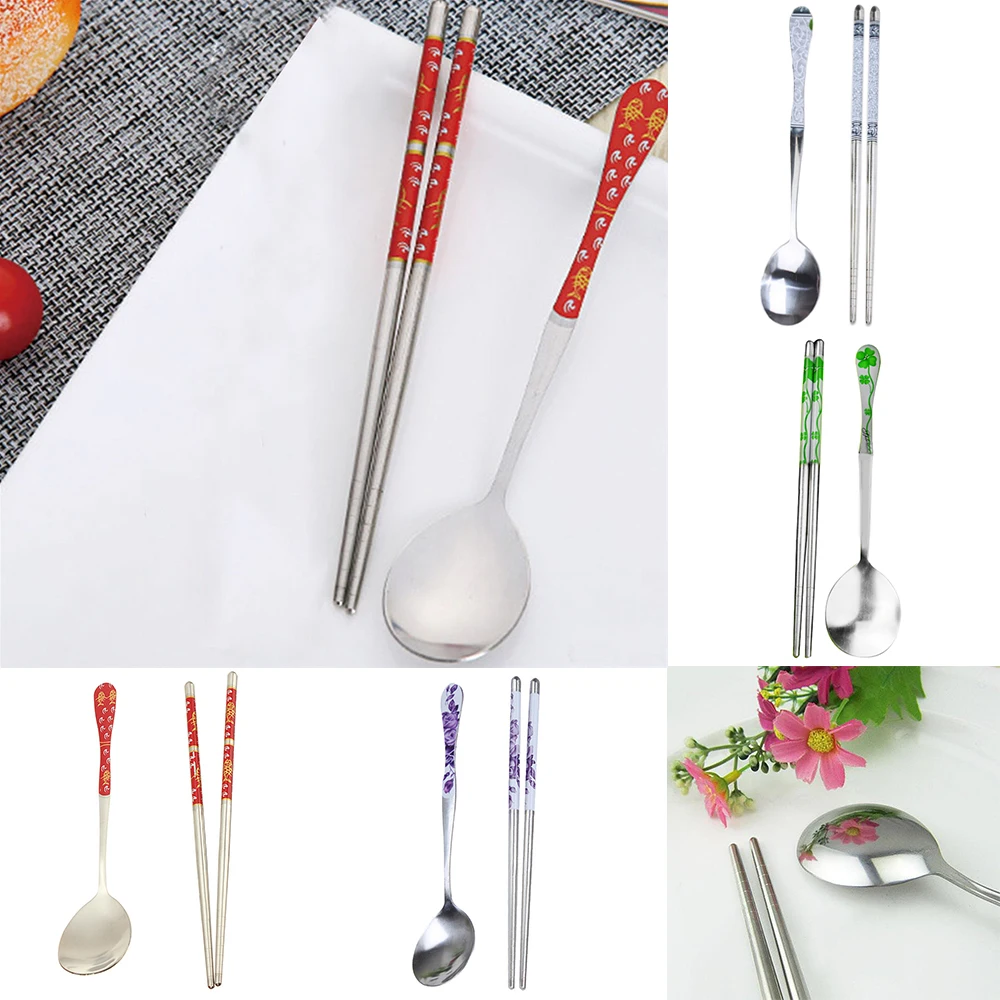 

1Set Stainless Steel Chopsticks Spoon Set Kitchen Food Tableware Dinner Set Tableware Suit Travel Pack Gift Kitchen Accessories