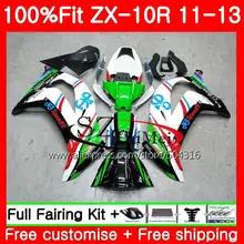 Впрыска для Kawasaki Ninja ZX 10 R ZX10R Белый и зеленый цвета 19sh13 ZX 10R 11 12 13 14 15 ZX-10R 2011 2012 2013 2014 2015 обтекатель комплект
