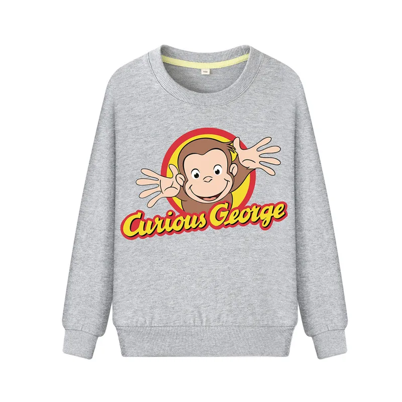 Детские спортивные толстовки на весну-осень толстовки с длинными рукавами одежда для детей толстовка с капюшоном для мальчиков и девочек с рисунком «Curious Джордж» ZB090 - Цвет: Grey Sweatshirt