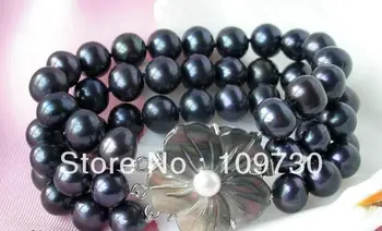 

00541 triple strands 8-9mm tahitian black pearl bracelet 7.5"-8"