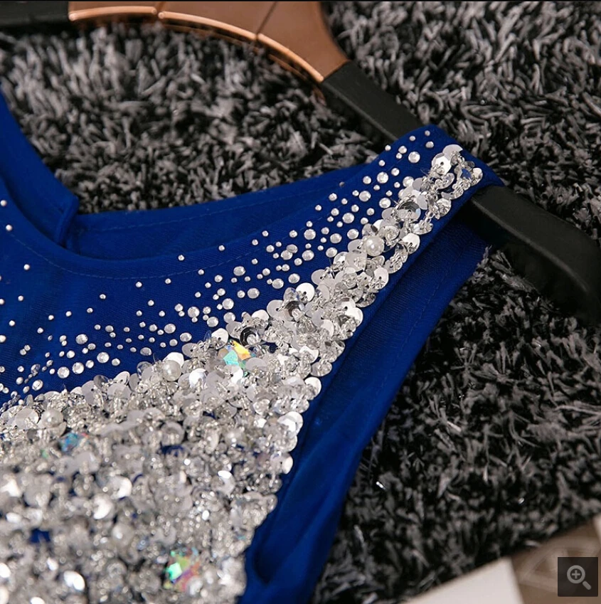Vestido De Festa Королевский синий трапециевидный бисер кристаллы сверкающие вечернее