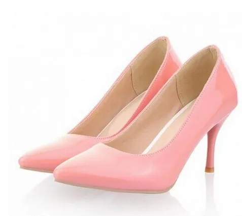 Anmairon/Женская обувь; 5 цветов; большие размеры 34-46; коллекция года; модные женские туфли-лодочки на высоком каблуке; классические пикантные свадебные туфли; цвет белый, красный, бежевый - Цвет: Pink