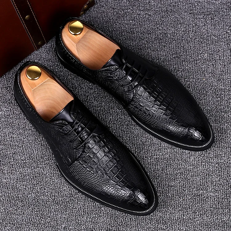 

new fashion men alligator pattern genuine leather shoes embossed teenage flats oxfords shoe lace-up wedding party dress zapatos