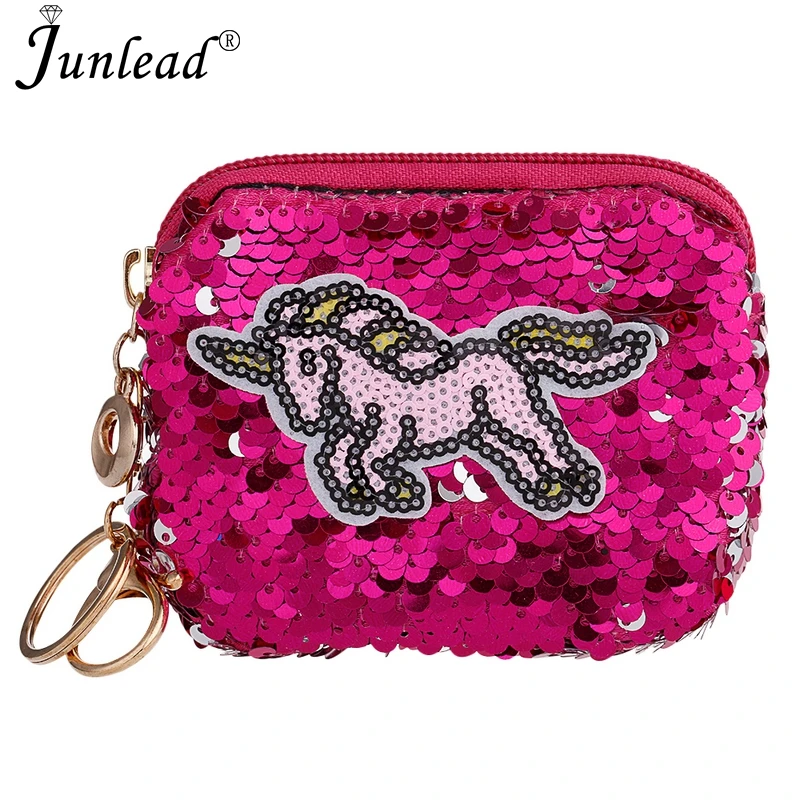 Junlead Sparkly Sequins Female Pink Horse Coin Purse Pocket Change