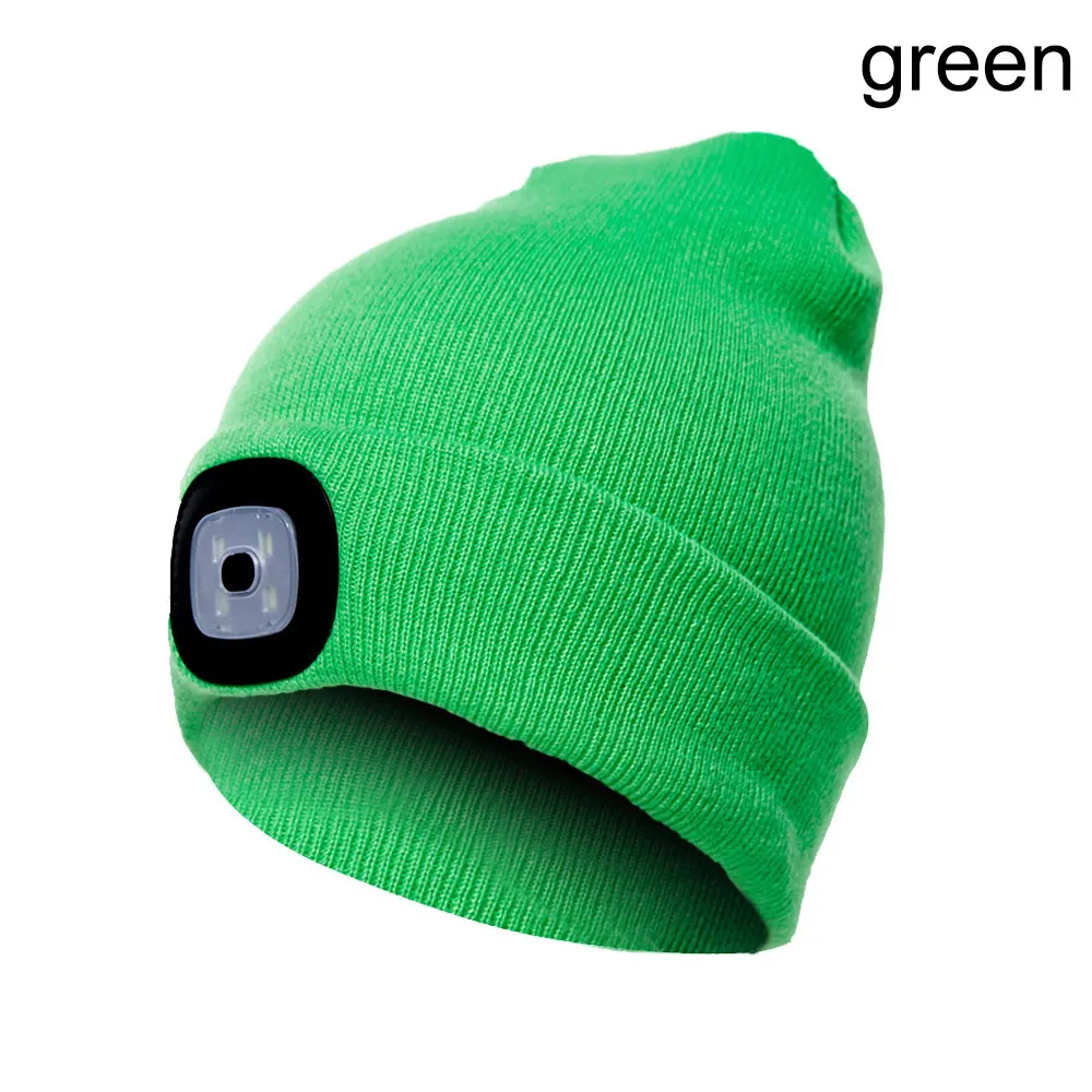 Новинка 1 шт. яркий 4 светодиодный зимний теплый бини Кепка шапка унисекс USB Перезаряжаемый фонарик для кемпинга пешего туризма VK-ING - Цвет: Зеленый