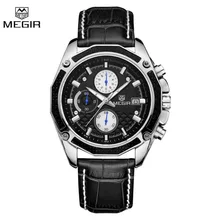 Megir Мужчины Смотреть 2015 Эксклюзивная Модная Спорт Кварцевые Часы Хронограф Наручные Часы Из Натуральной Кожи Часы Мужчины Relogio Masculino