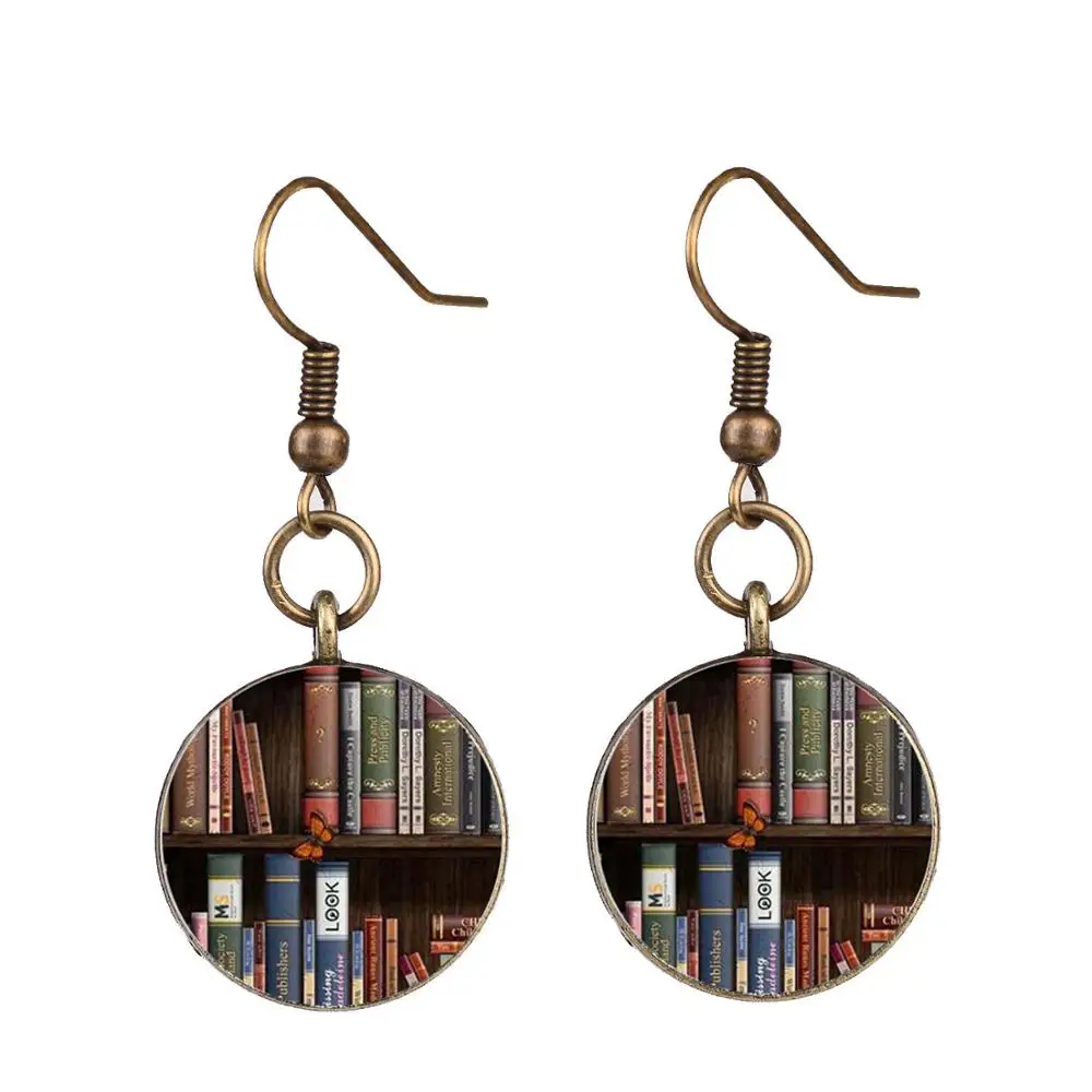 SONGDA Library Books забавные серьги винтажные книжные полки креативный принт стеклянные
