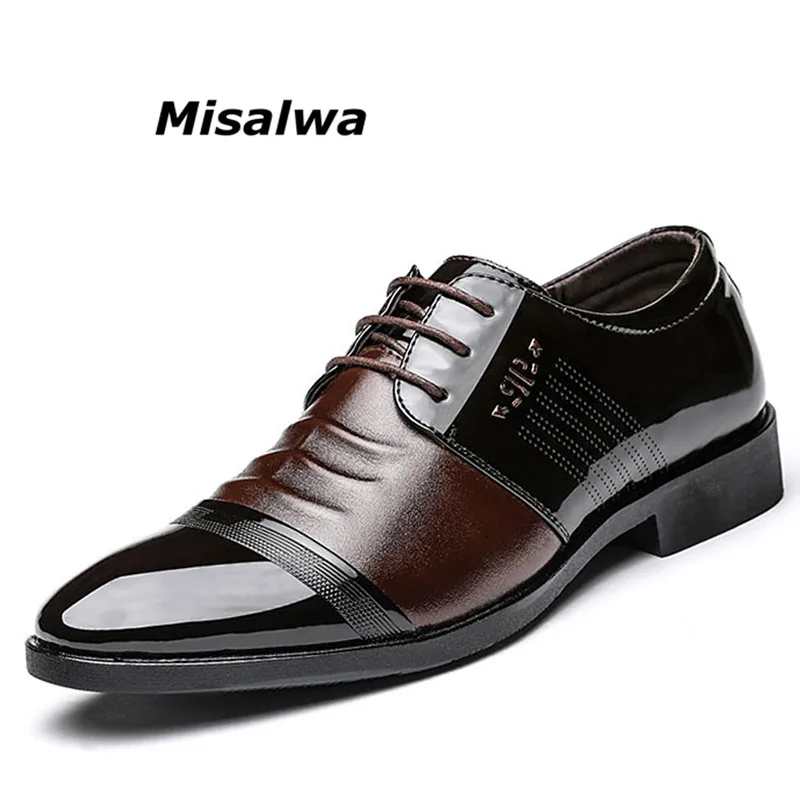 baratas Misalwa 2018 Homens Se Vestem Sapatos de Couro Preto Clássico Casamento Negócios Oxfords Para Homens Estilo Britânico Lace Up Homem calçado