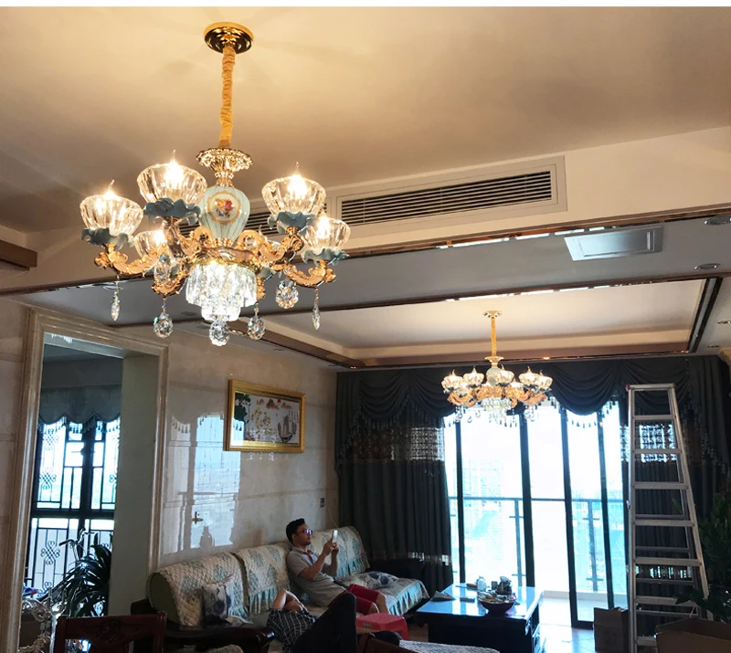 Lustre de Cristal para Sala Lustre de Cristal Conduziu a Lâmpada do Teto Luxo Estar Clássico Luminárias Quarto Lâmpada Ouro Cristal 10 clássico lustre de cristal luminárias quarto lâmpada