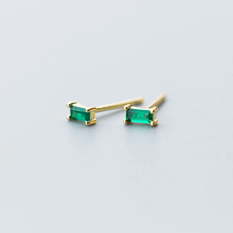 INZATT Minimalist Stud Earrings For Women party Geometric Square Green Zircon Gold Color 925 Sterling Silver Fine Jewelry