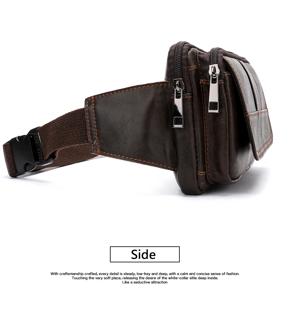 Waist Bag Leather Genuine Men Fanny Pack Money Belt Bag Phone Pouch Bags for Men Small Male Travel Waist Chest Pack 16