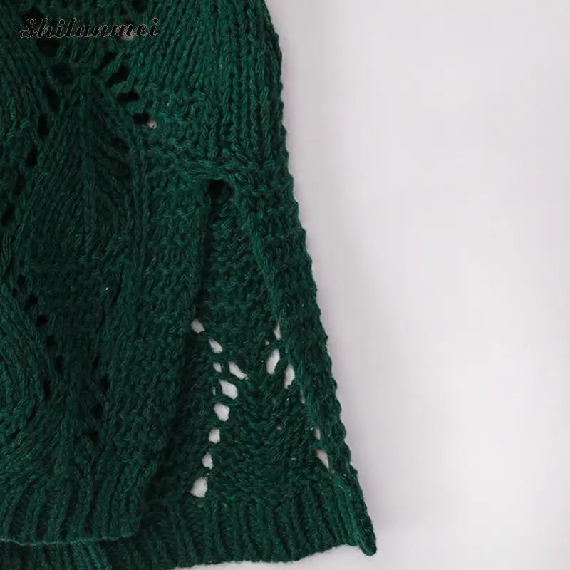 Высокий уличный Женский вязаный кардиган свитер полый Дамский элегантная верхняя одежда 2019 осенний фонарь рукав однотонный белый длинный