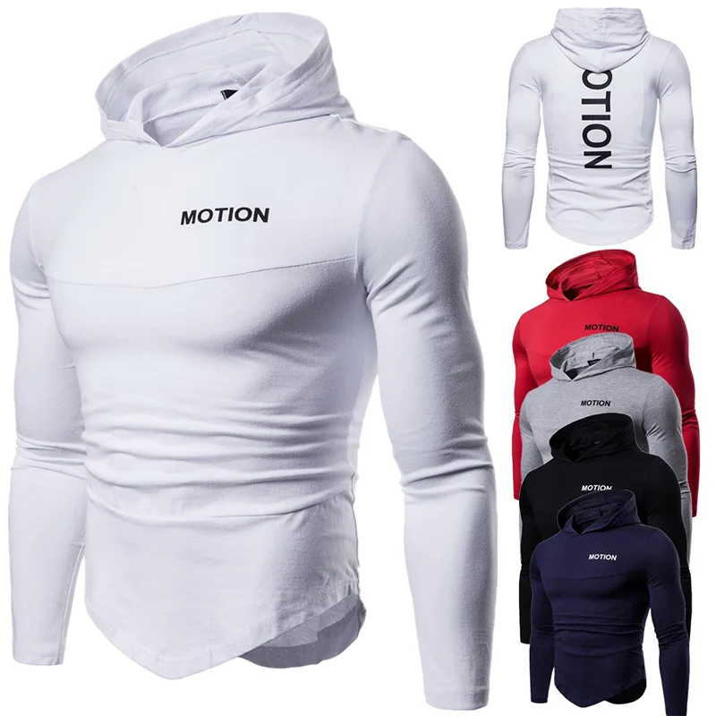 

2019 New Men's T Shirts Long sleeves Fashion Casual Hooded Tee Tops For Male Letters Cotton T-shirt Bottoming Clothing Plus Size