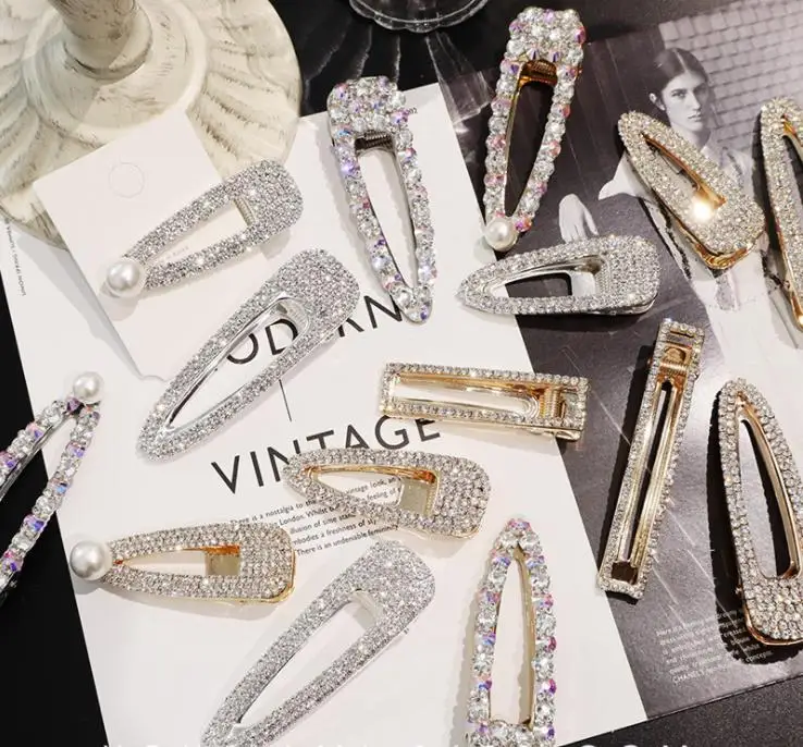 

New Fashion flash luxury temperament full diamond Crystal Pearl Elegant Women Barrettes Hair Clip Hairgrips Hair Accessories
